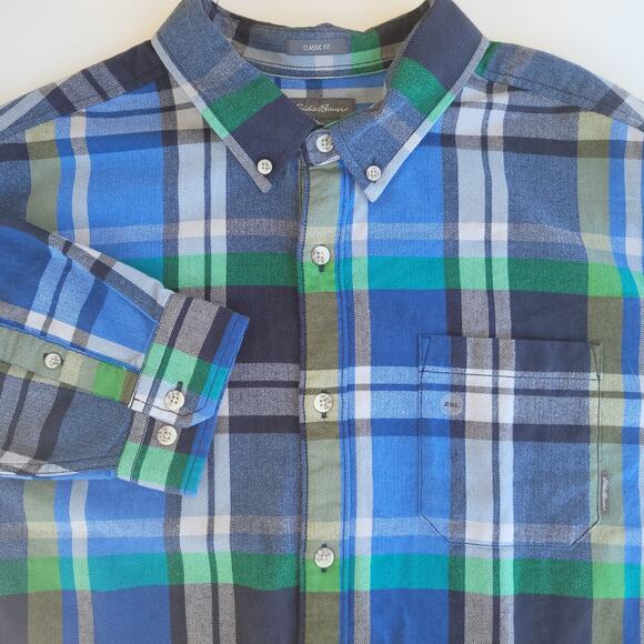 NWT Eddie Bauer Plaid Flannel Shirt Classic Fit Blue Multi Men Size XXL Casual - Picture 1 of 10